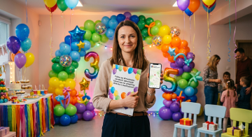 Wizualizacja urodzinowej dekoracji z balonów.