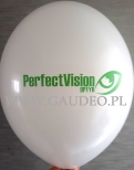 Biały balon z zielonym nadrukiem.
