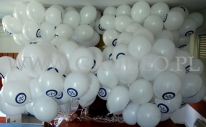 Balony z logo po napełnieniu helem czekają na rozdawanie.