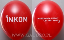 Czerwony balon z dwustronnym nadrukiem.