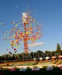 Wypuszczone balony helowe na Stadionie Olimpijskim we Wrocławiu.