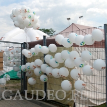 Balony z dwukolorowym nadrukiem na patyczkach jako dekoracja.